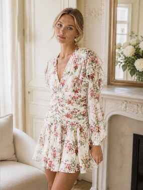 BEULAH London Floral Ruched Mini Dress